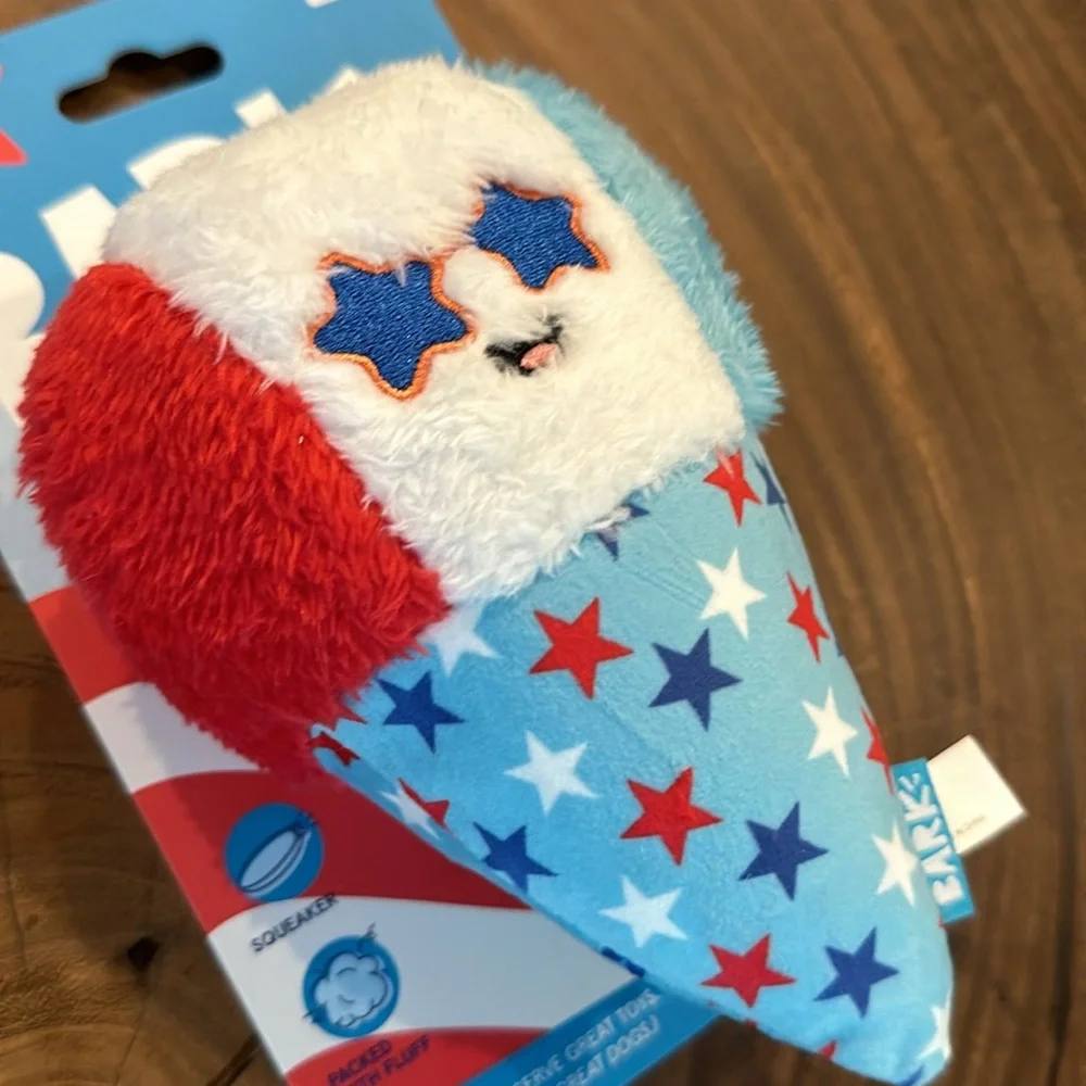 2 Bark Box Liberty Cone dog toys